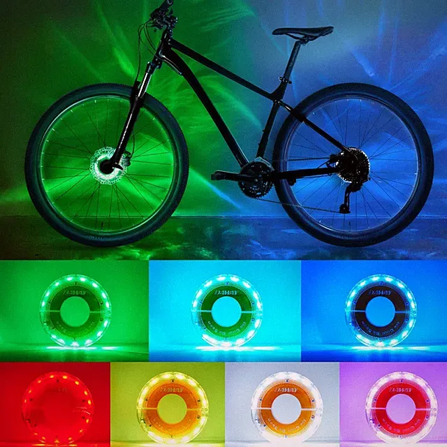 A16 Plus USB Rechargeable 7-Color LED Bike Wheel Lights (2-Tire Pack) with Mo...