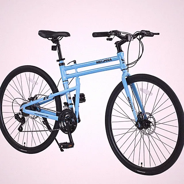 MEGHNA 700C Folding Road Bike 21-Speed Heavy Duty Folding Bike ,Blue